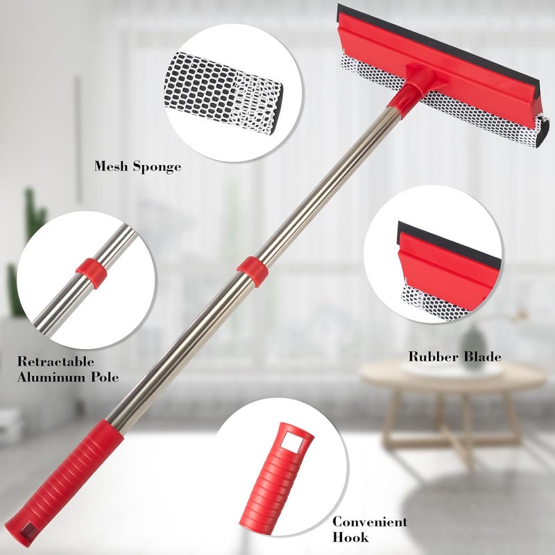 Conliwell Window Squeegee with 15.7"-27.5" Retractable Stainless Steel Handle, 2-in-1 Windshield Cleaner Tool for Cars, Trucks, Glass Doors, Shower Glass, Outdoor Windows – Window Cleaner (Red) - Image 5